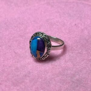 Sterling silver Dahlia turquoise ring size 8 adjustable